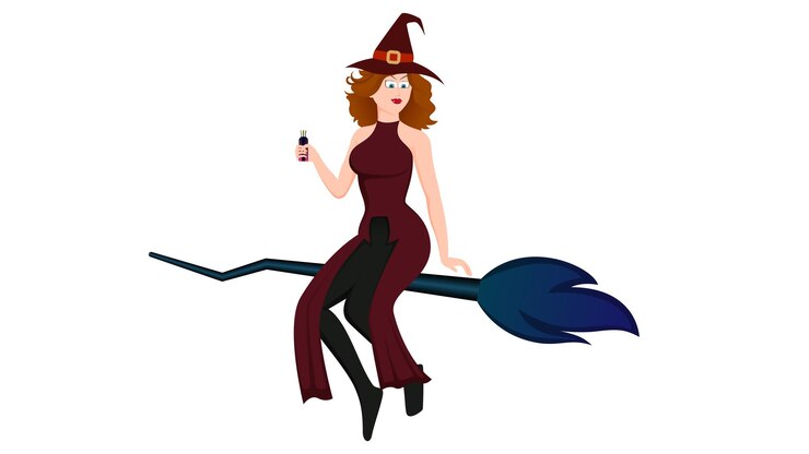 Ilustración de vector de personaje de bruja de halloween feliz sobre fondo blanco