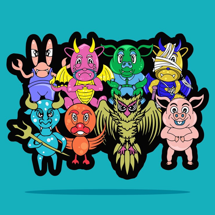 Vector ilustración de vector de personaje cómico lindo abstracto animal de estilo de dibujos animados