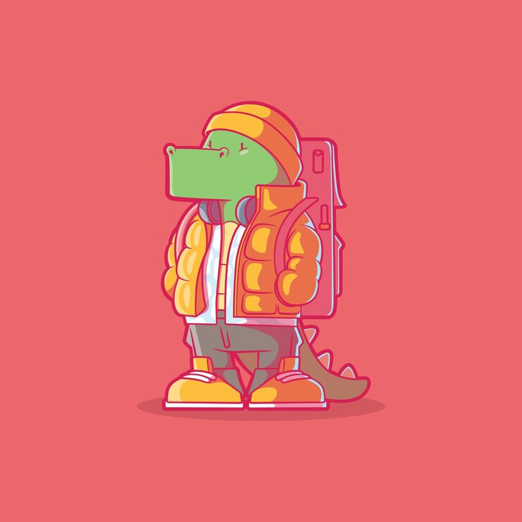 Vector ilustración de vector de personaje cool dino concepto de diseño de mascota de moda divertida