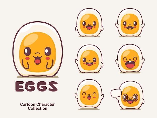 Ilustración de vector de personaje de dibujos animados de huevos cocidos