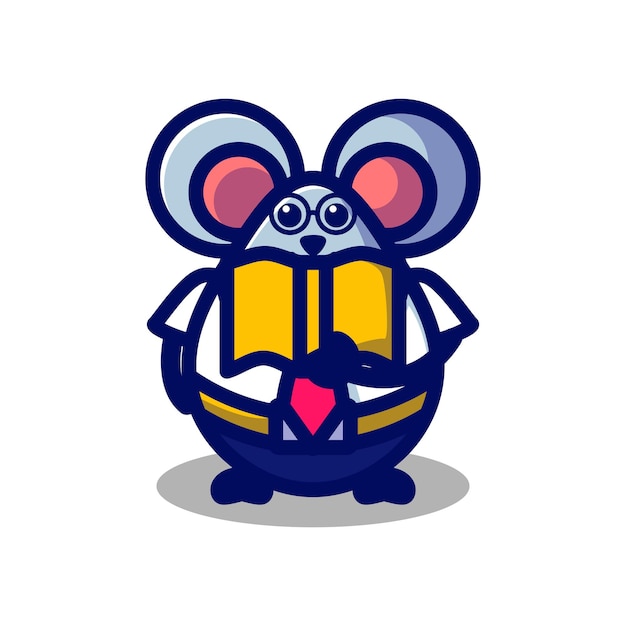 Ilustración de vector de personaje de dibujos animados de mascota Un hombre de negocios de ratón está leyendo un libro