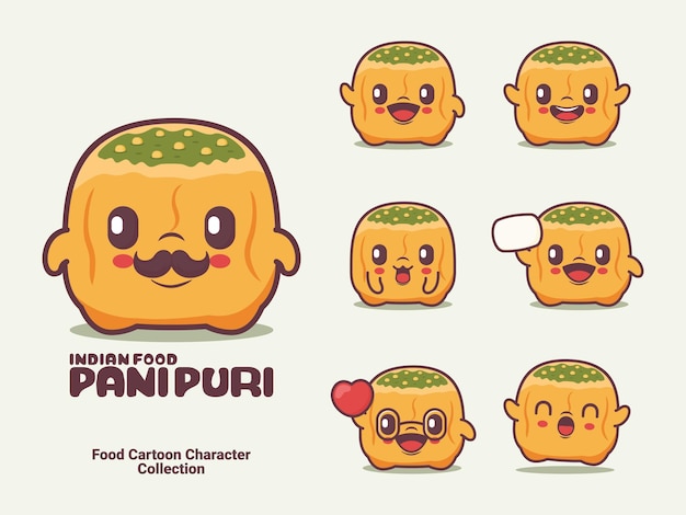 Ilustración de vector de personaje de dibujos animados de panipuri de comida india