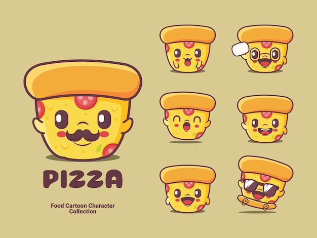 Ilustración de vector de personaje de dibujos animados de pizza