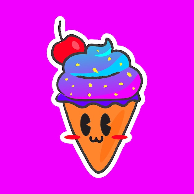 Vector ilustración de vector de personaje de helado de arco iris dibujado a mano lindo