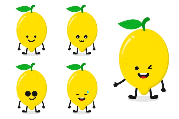 Ilustración de vector de personaje de limón de fruta para expresión feliz