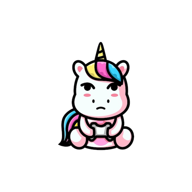 Ilustración de vector de personaje de mascota de dibujos animados lindo Un juego de unicornio