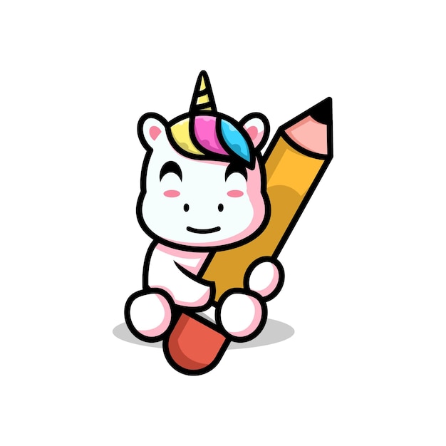 Ilustración de vector de personaje de mascota de dibujos animados lindo Un lápiz de abrazo de unicornio