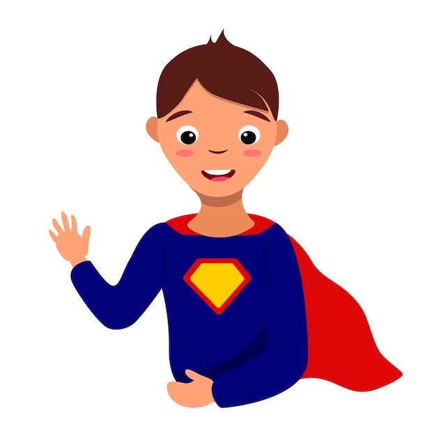 Ilustración de vector de personaje de super hombre aislado sobre fondo blanco Traje de fiesta de dibujos animados coloridos de persona de niño superhéroe