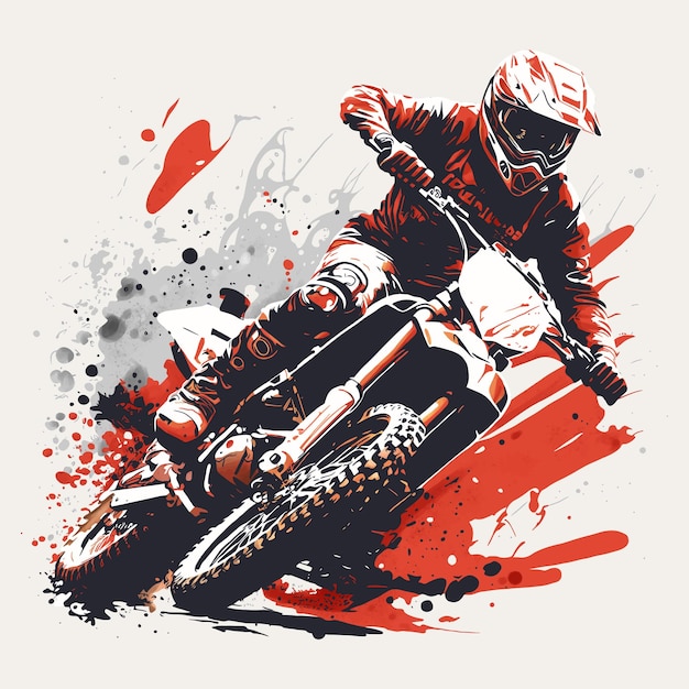 Vector ilustración de vector de piloto de motocross con fondo de pincel grunge