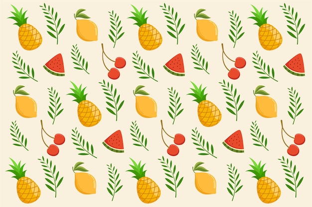 Ilustración de vector de piña, sandía y hoja.