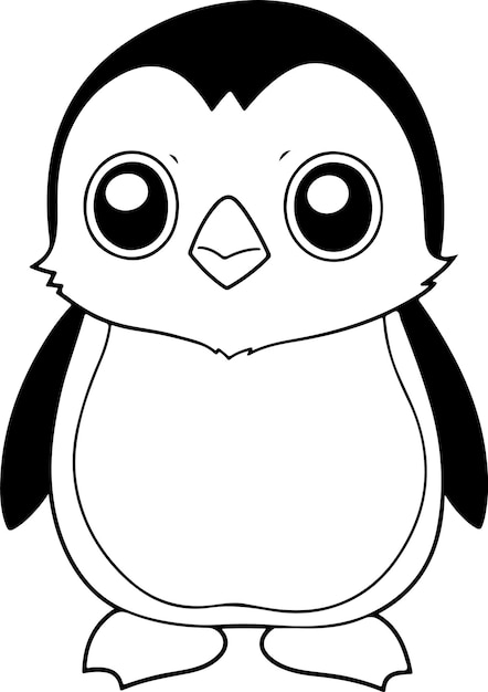 Ilustración de vector de pingüino Libro para colorear en blanco y negro o página para niños