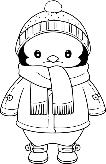 Ilustración de vector de pingüino Libro para colorear en blanco y negro o página para niños