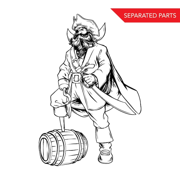 Ilustración de vector pirata barba handdrawn