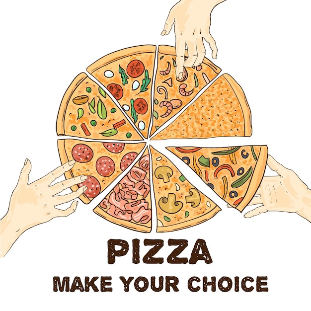 Ilustración de vector de pizza Ilustración de comida dibujada a mano
