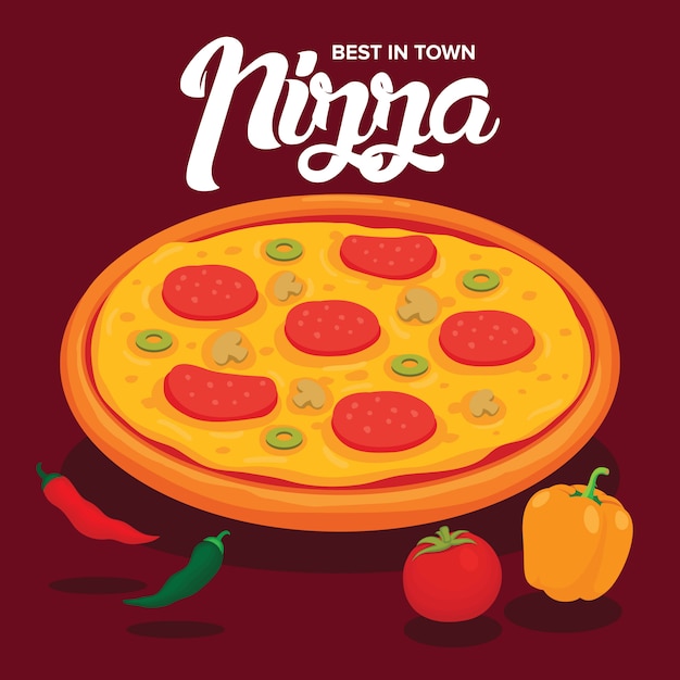 Ilustración de vector de pizza sabrosa