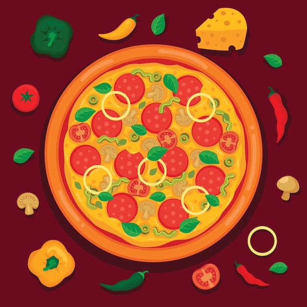 Ilustración de vector de pizza sabrosa