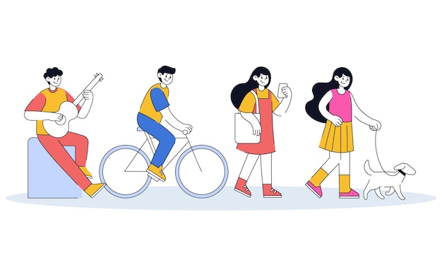 Ilustración de vector plano de actividad de personas