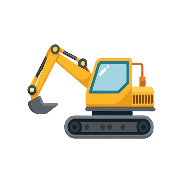 Ilustración de vector plano aislado de la excavadora en fondo blanco
