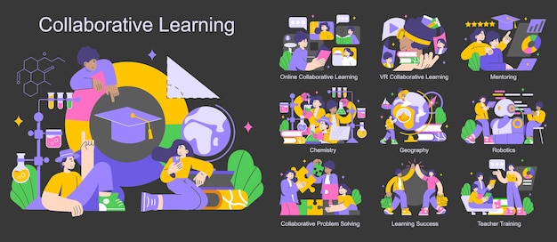 Ilustración de vector plano de aprendizaje colaborativo