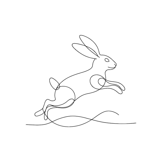 Ilustración de vector plano de arte de línea continua de conejo saltando