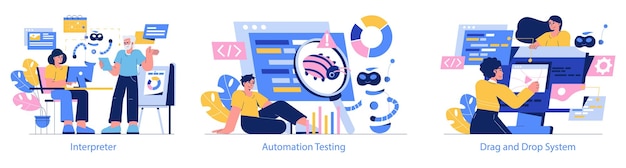 Ilustración de vector plano de automatización de procesos de desarrollo