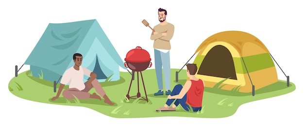 Ilustración de vector plano de camping de viaje