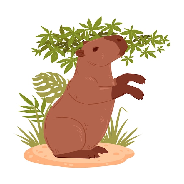 Ilustración de vector plano de capibara de dibujos animados Capibara lindo