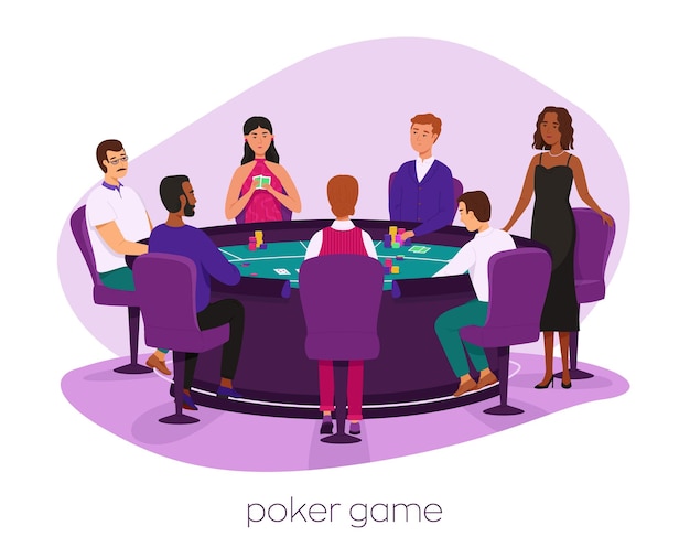 Vector ilustración de vector plano de la casa de juegos de casino gente jugando a las cartas industria del juego para el diseño de sitios web de póquer