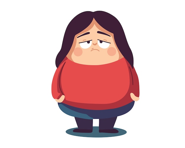 Ilustración de vector plano de chica gorda triste