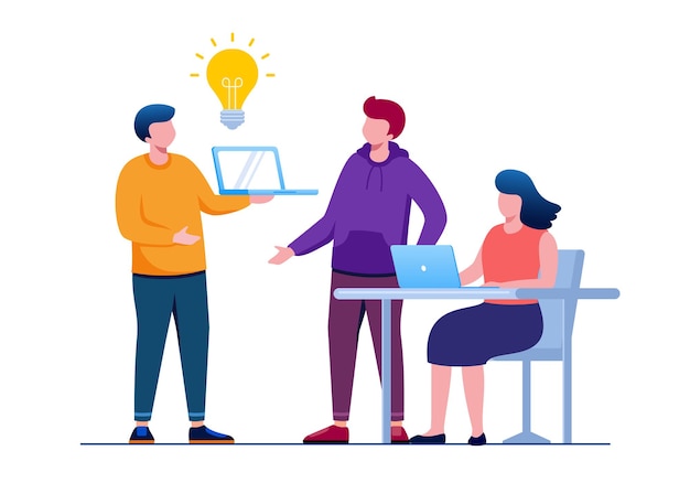 Ilustración de vector plano de concepto de equipo o conversación de lluvia de ideas para la página de inicio de banner