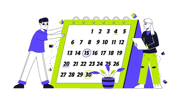 Ilustración de vector plano del concepto de gestión del tiempo Organización de horarios de negocios