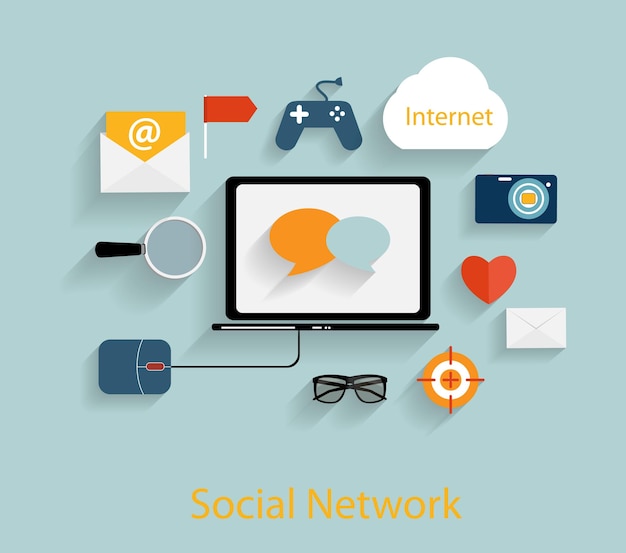 Ilustración de vector plano del concepto de red social