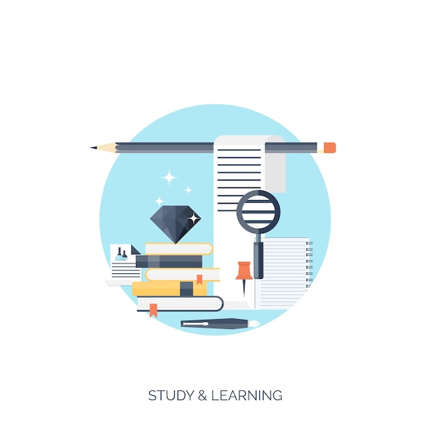 Ilustración de vector plano Contexto del concepto de aprendizaje de estudio Educación a distancia