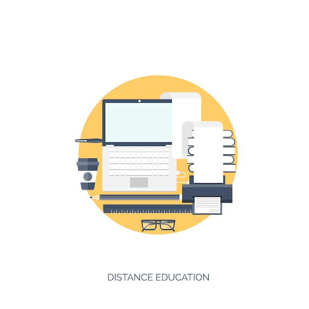 Ilustración de vector plano Contexto del concepto de aprendizaje de estudio Educación a distancia