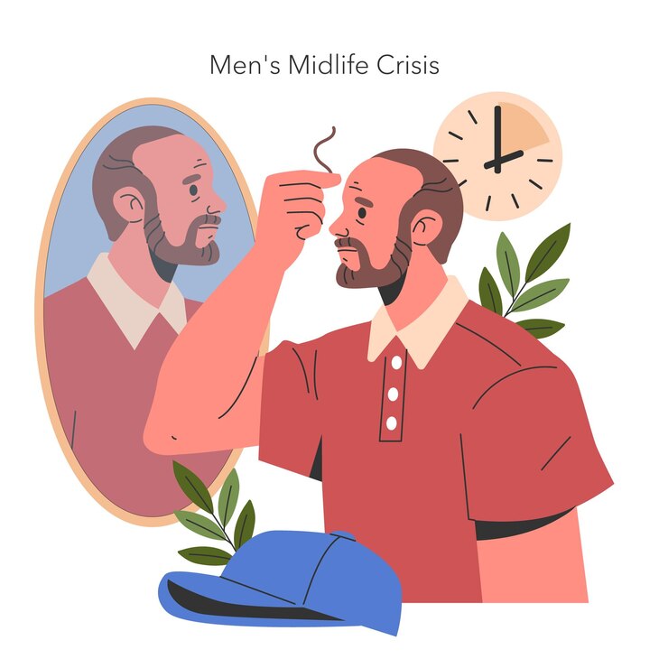 Vector ilustración de vector plano de la crisis de la mediana edad de los hombres
