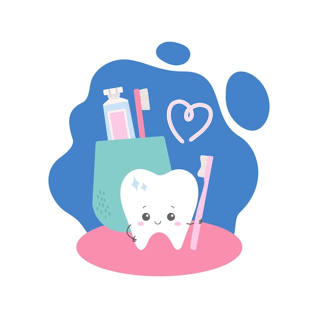 Ilustración de vector plano de cuidado de dientes de mes de cuidado oral