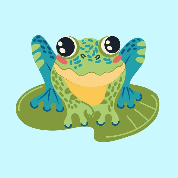 Vector ilustración de vector plano dibujado a mano de rana colorida personaje de dibujos animados lindo animales divertidos