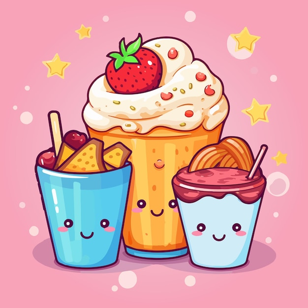 Vector ilustración de vector plano de dibujos animados de comida kawaii con fondo aislado