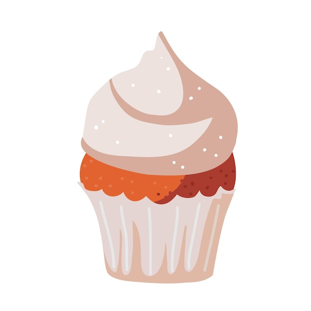 Ilustración de vector plano de dibujos animados de cupcake. linda comida dulce cremosa. signos de confitería o panadería