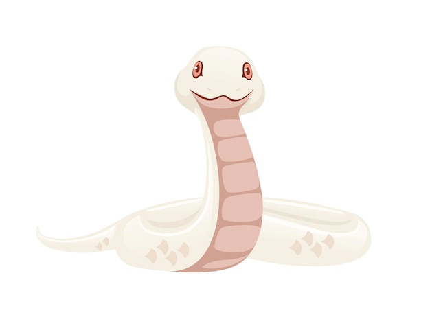 Ilustración de vector plano de diseño animal de dibujos animados de serpiente albina blanca aislada sobre fondo blanco.