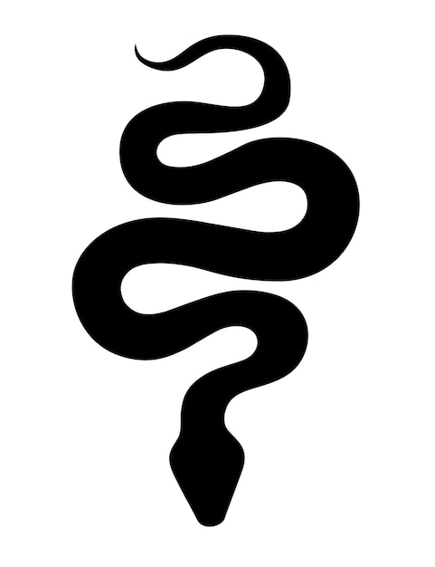 Ilustración de vector plano de diseño animal de dibujos animados de serpiente negra silueta aislado sobre fondo blanco.