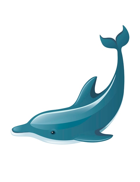 Ilustración de vector plano de diseño de animales de mar de dibujos animados de delfines azules aislado sobre fondo blanco.