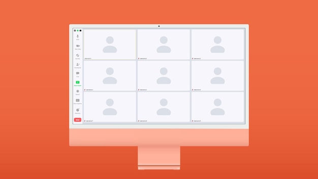 Ilustración de vector plano del diseño de la aplicación de videoconferencia Plantilla de pantalla de llamada Interfaz de kit de maqueta Aplicación para llamadas reunión de conferencia en línea Ventanas de comunicación para aplicaciones móviles y escritorio