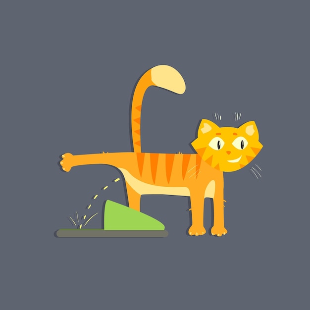 Ilustración de vector plano divertido gato orinando en estilo aplique creativo