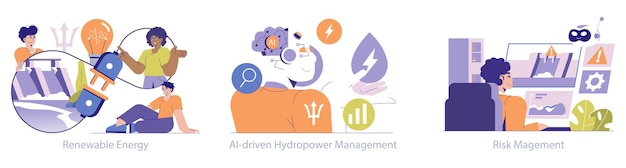 Ilustración del vector plano de la energía hidroeléctrica