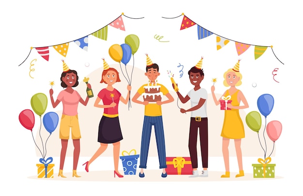 Ilustración de vector plano de fiesta de cumpleaños