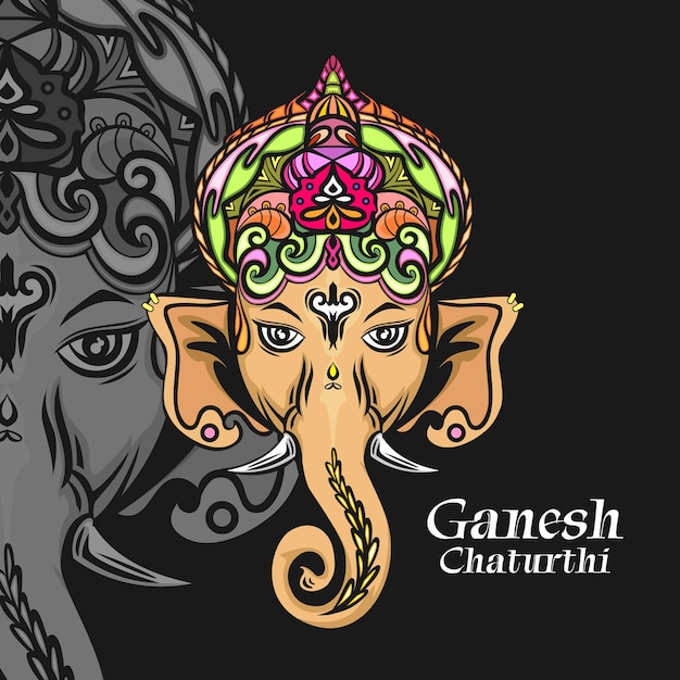 Ilustración de vector plano de ganesha con forma fresca y elegantejpg