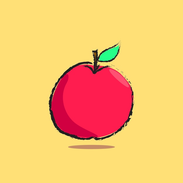 Ilustración de vector plano de icono de manzana roja. Estilo de pintura vectorial de frutas con elemento de diseño de hojas.