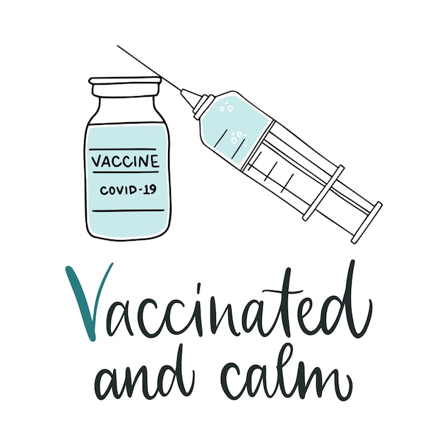 Vector ilustración de vector plano icono del vial de la vacuna de la jeringa caligrafía estoy vacunado cada elemento está aislado en un contexto abstracto concepto de obtener tiempo de vacunación para vacunar la inmunidad del rebaño