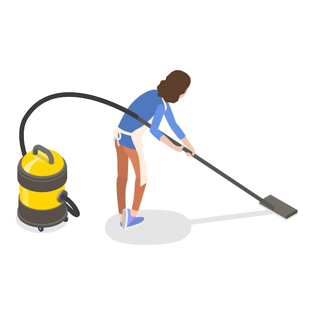 Ilustración de vector plano isométrico 3D del artículo de servicio de limpieza 3